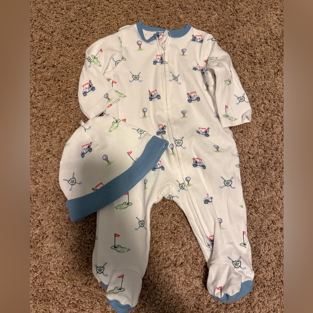 Golf-Themed White and Blue Kids One Piece